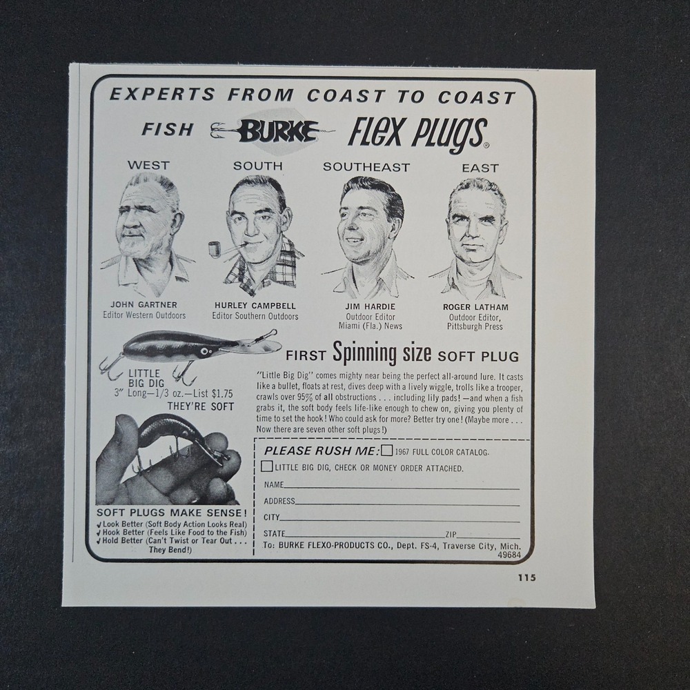 1967 Burke Flexo-Products Co Fishing Lures Vintage Print Ad Traverse City MI